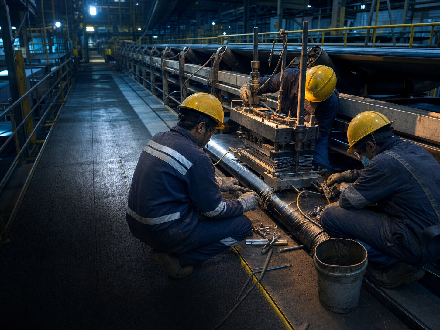 Visual pekerjaan hot splicing conveyor belt