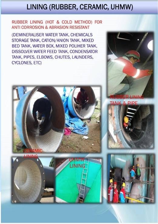 Dokumentasi pekerjaan rubber, ceramic, dan UHMW lining dari materi QCE