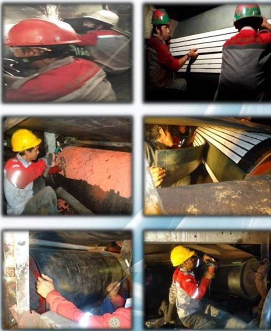 Dokumentasi pekerjaan re-lagging pulley conveyor QCE