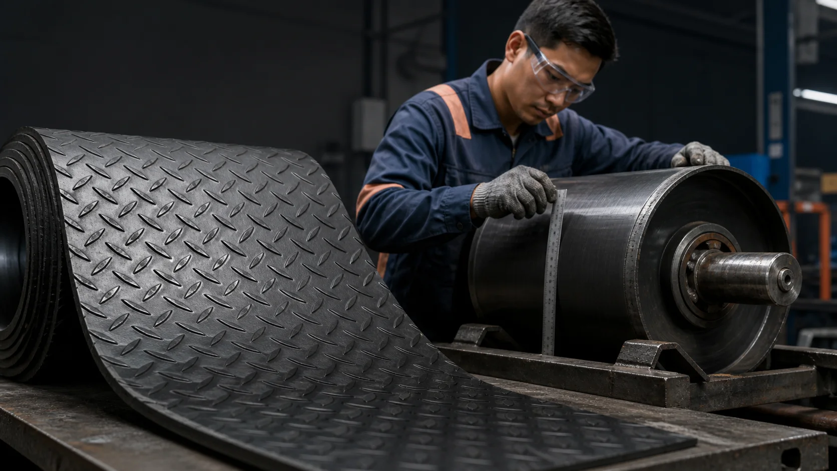 Proses persiapan pemasangan rubber lagging diamond pada pulley